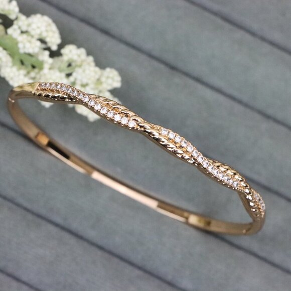 Elegant Rose Gold Bangle with Sparkling Twisted Chain Design, XPBL0509 - Picture 11 of 12